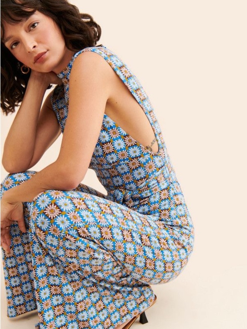 Sleeveless Blue Floral Jumpsuit